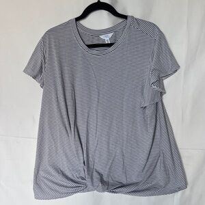 Time and Tru Black & White Striped Twist-Hem Short Sleeve Tee XXXL